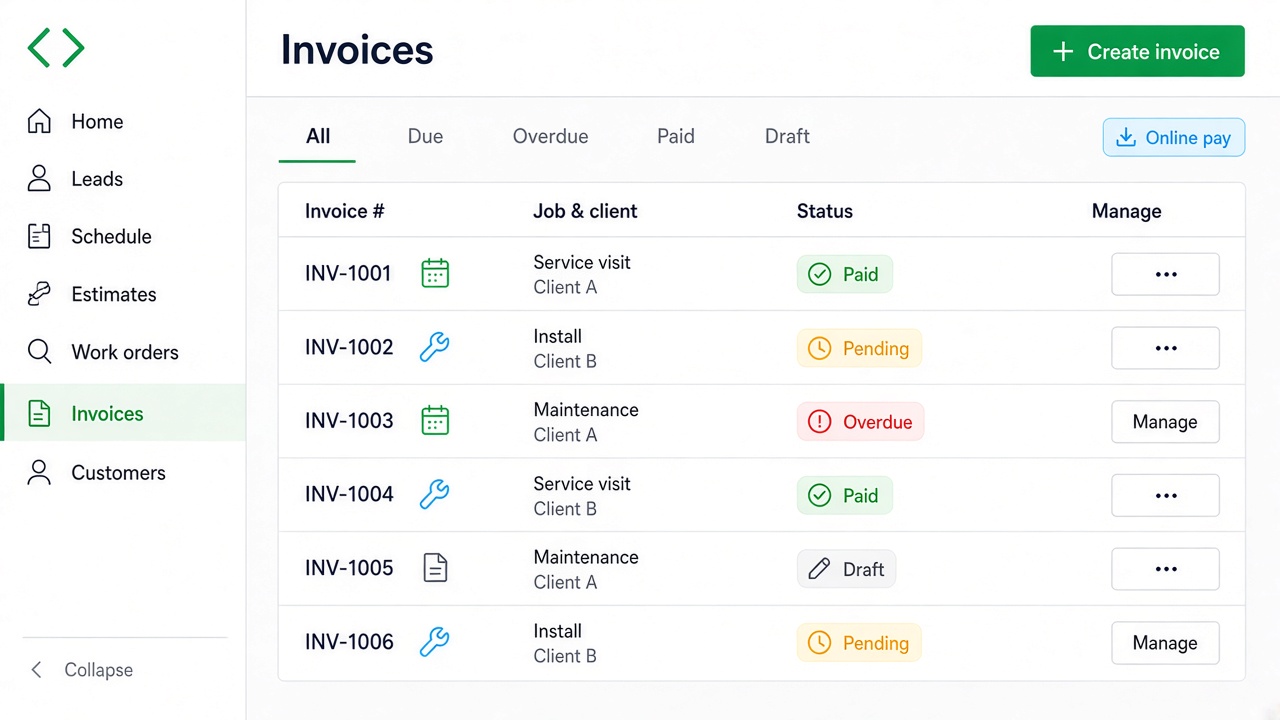 Invoice list with status chips