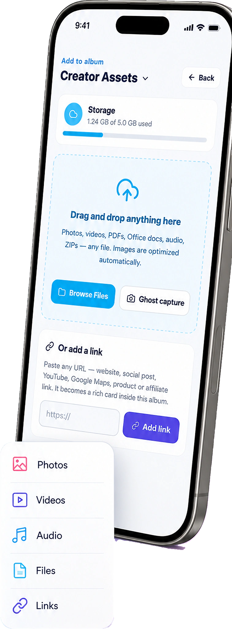 Uploading camera-roll photos into a FWDLink album on a phone