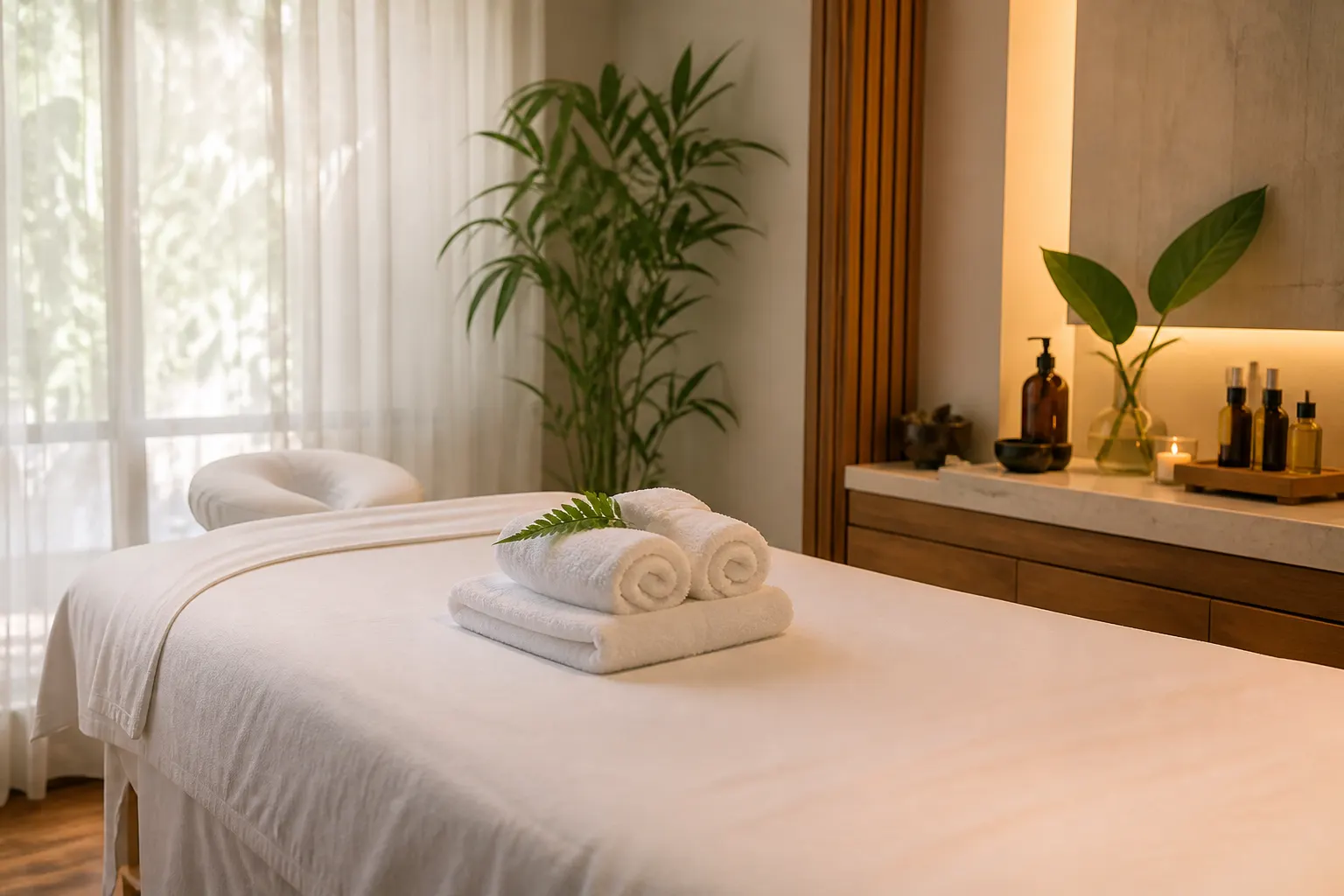 Treatment bed ready for a facial