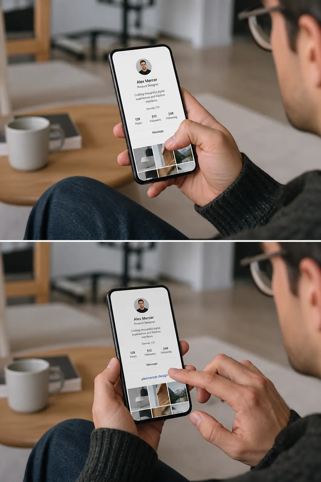 Social bio tapping through to a FWDLink