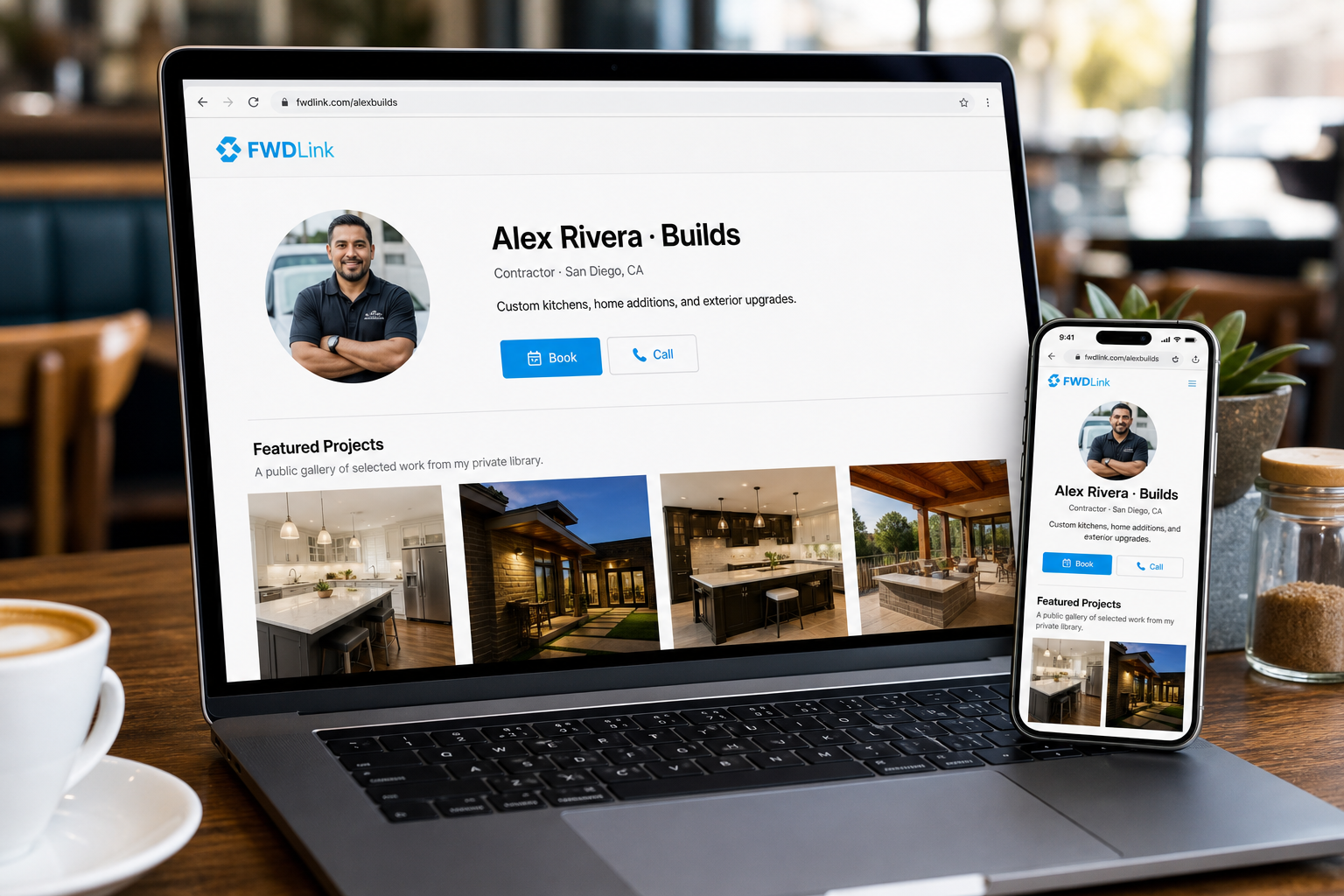 Public FWDLink contractor page featuring selected work photos from the private library