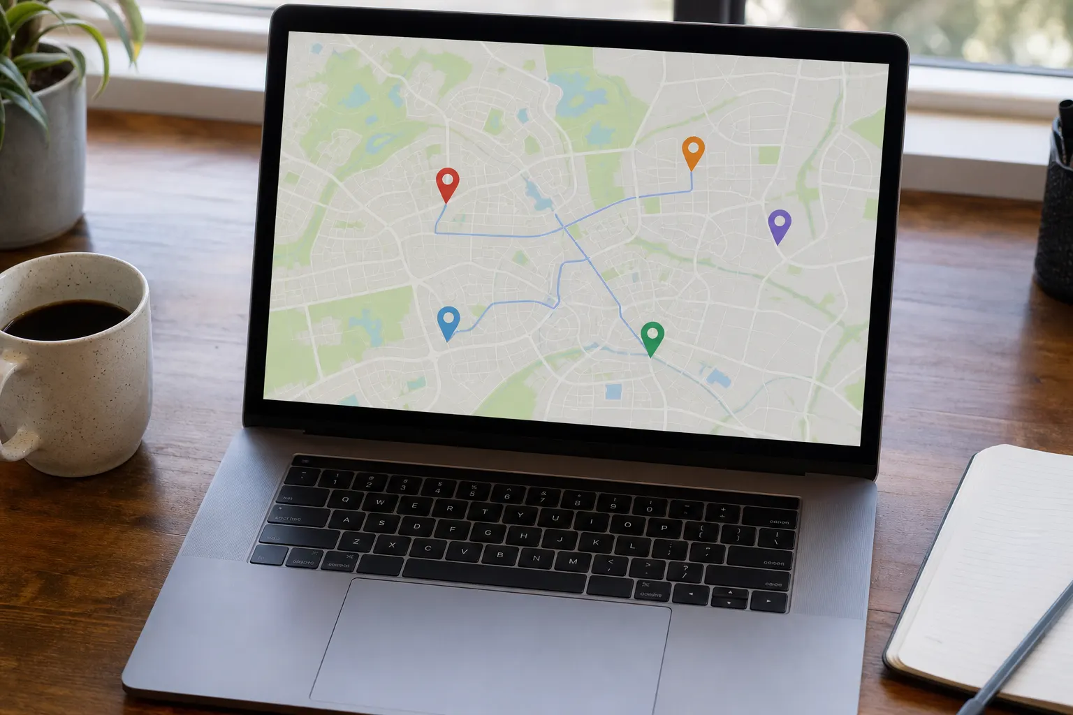 Suburban job pins mapped for a service day