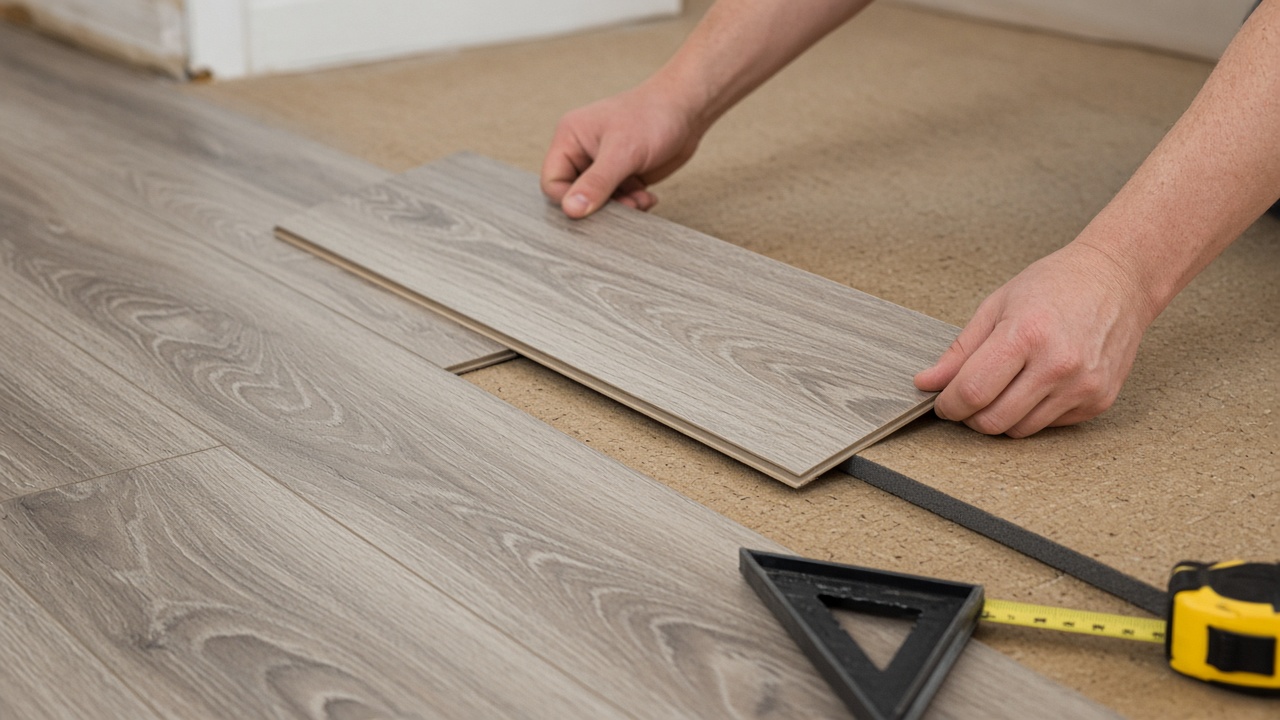 Close detail of vinyl plank flooring install