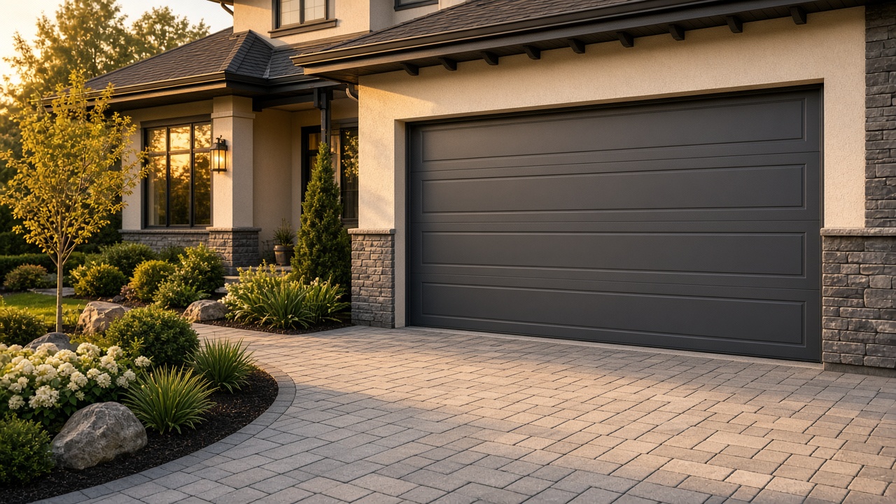 Finished residential garage door on a home