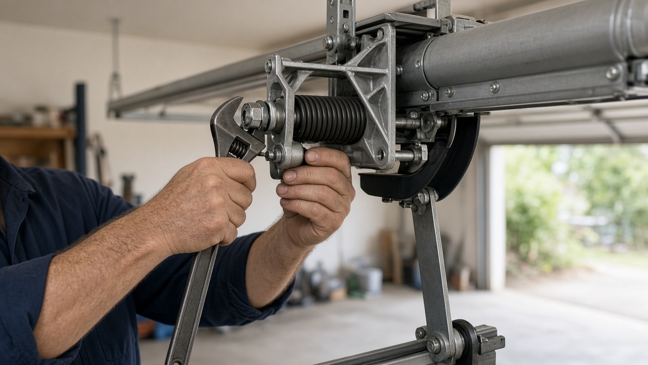 Technician repairing a garage door opener