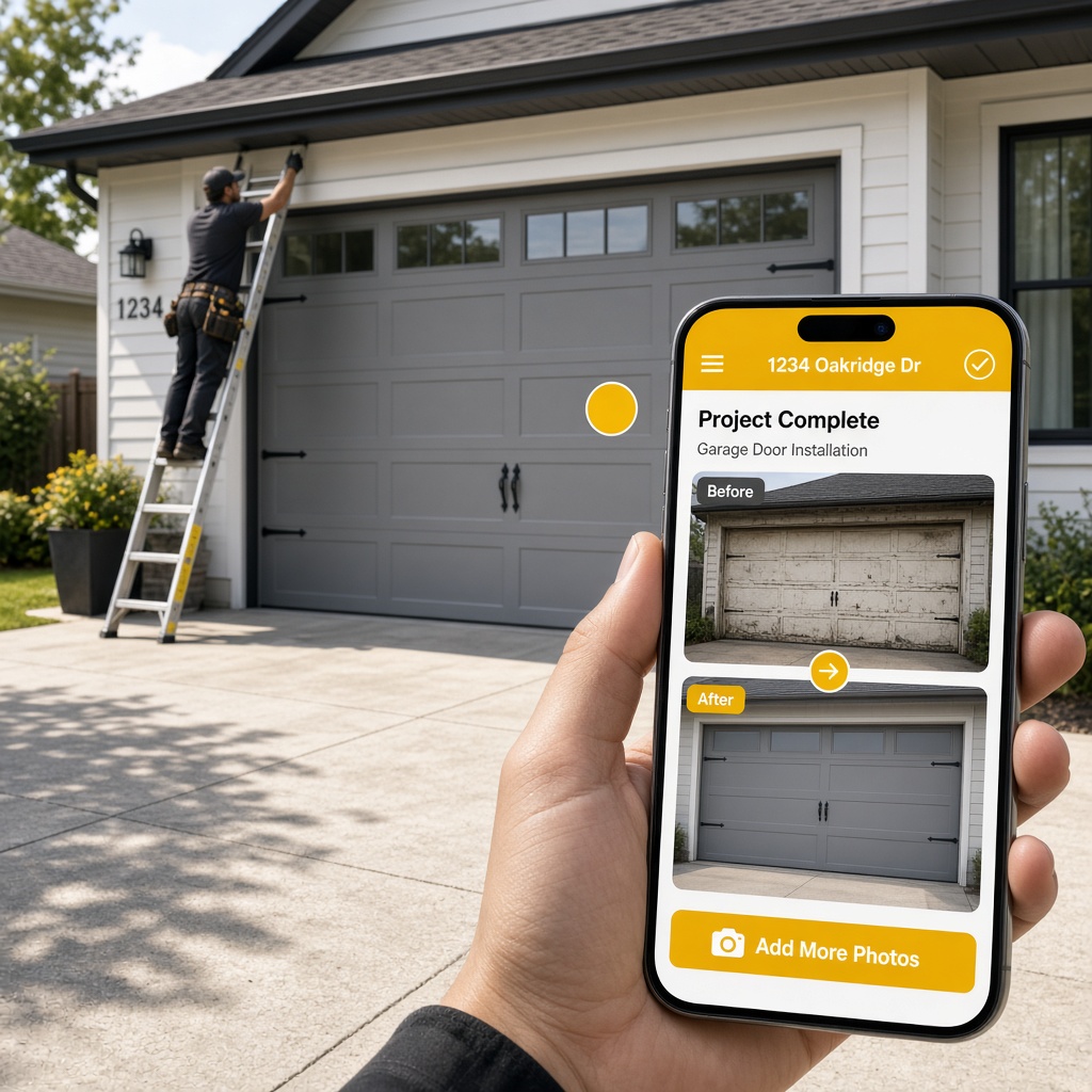 Garage door technician on a residential service call