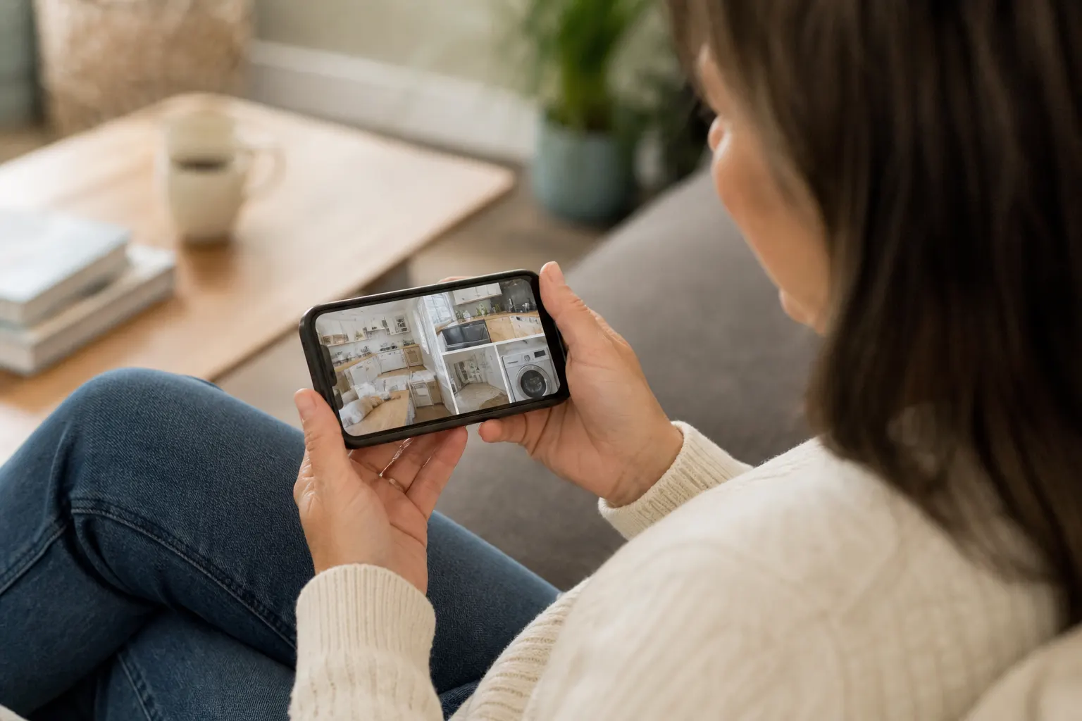 Family member reviewing a home visit photo update on a phone