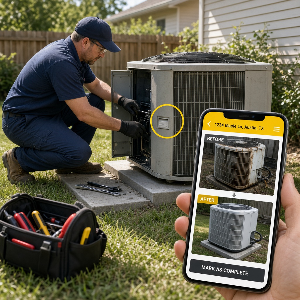 An HVAC technician servicing outdoor equipment