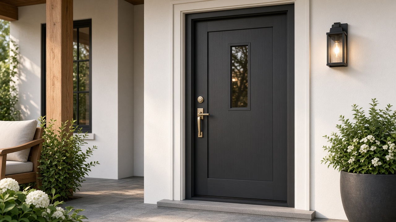 Finished residential entry with new lock hardware
