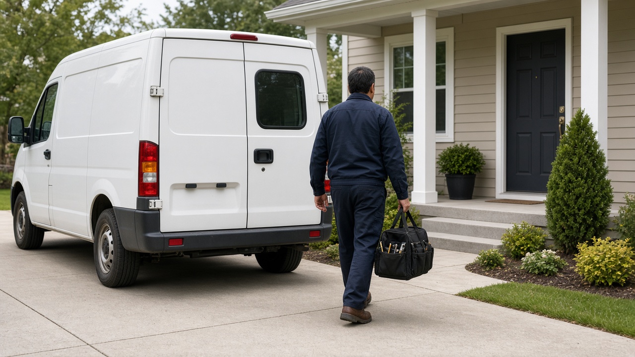 Locksmith van parked at a home service stop