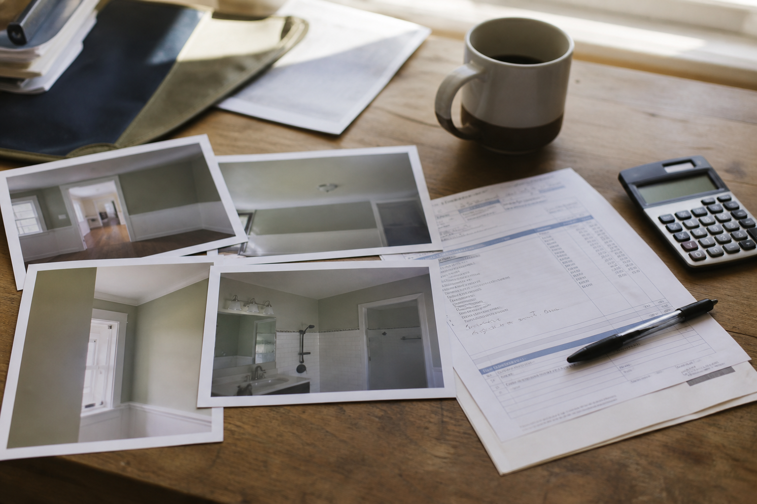 Job photos beside an invoice ready to get paid