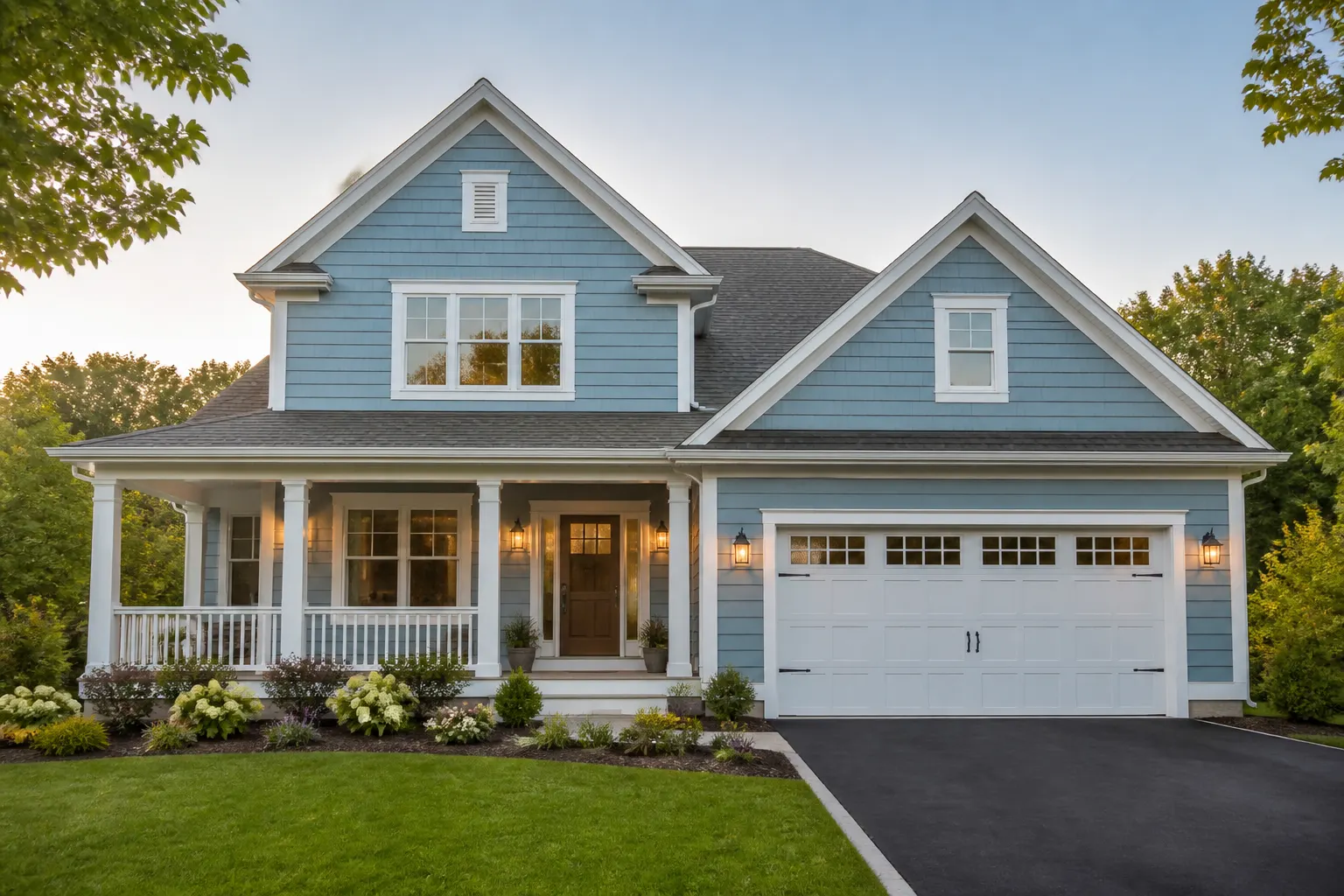 Finished exterior paint job on a suburban home