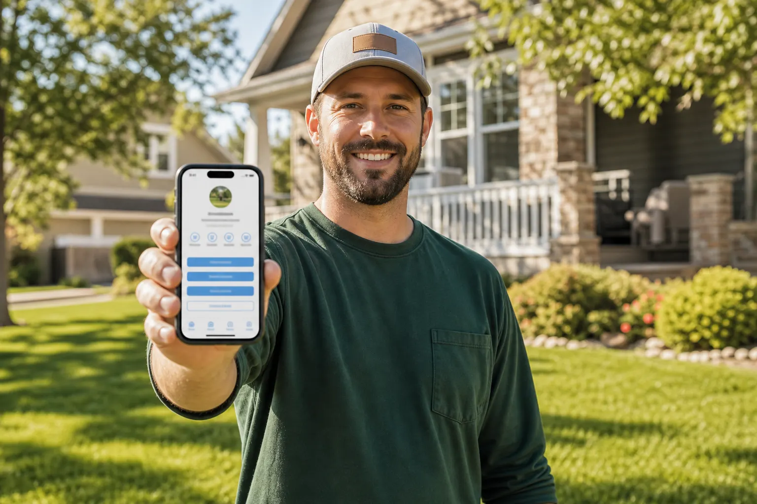 Landscaping pro showing a public business page on a phone