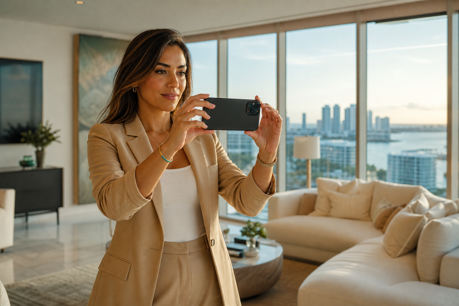 Realtor capturing a listing walkthrough on her phone