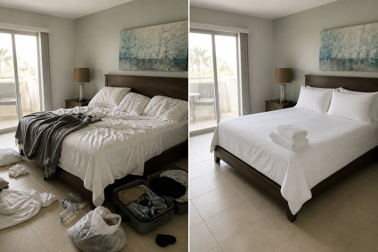 Bedroom before and after cleaning