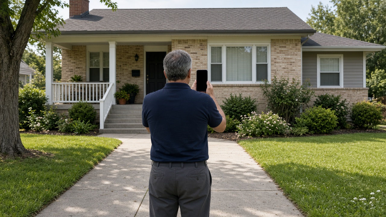 Building inspector documenting exterior conditions at a site