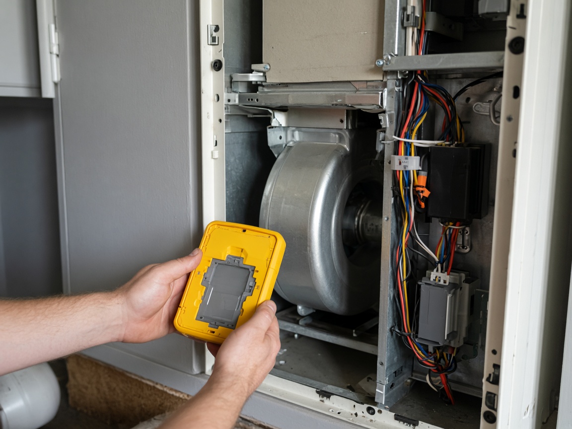 HVAC tech diagnosing a system at the outdoor unit