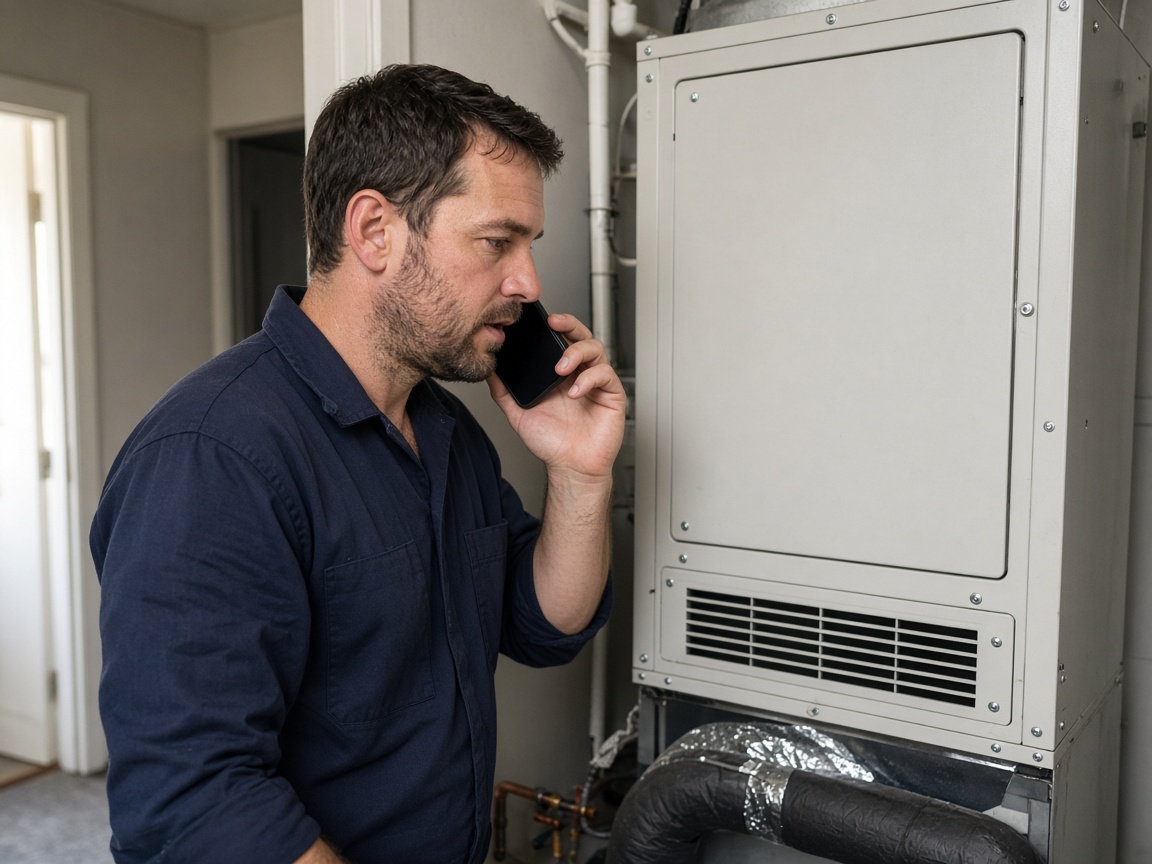 Technician recording HVAC service notes on a phone